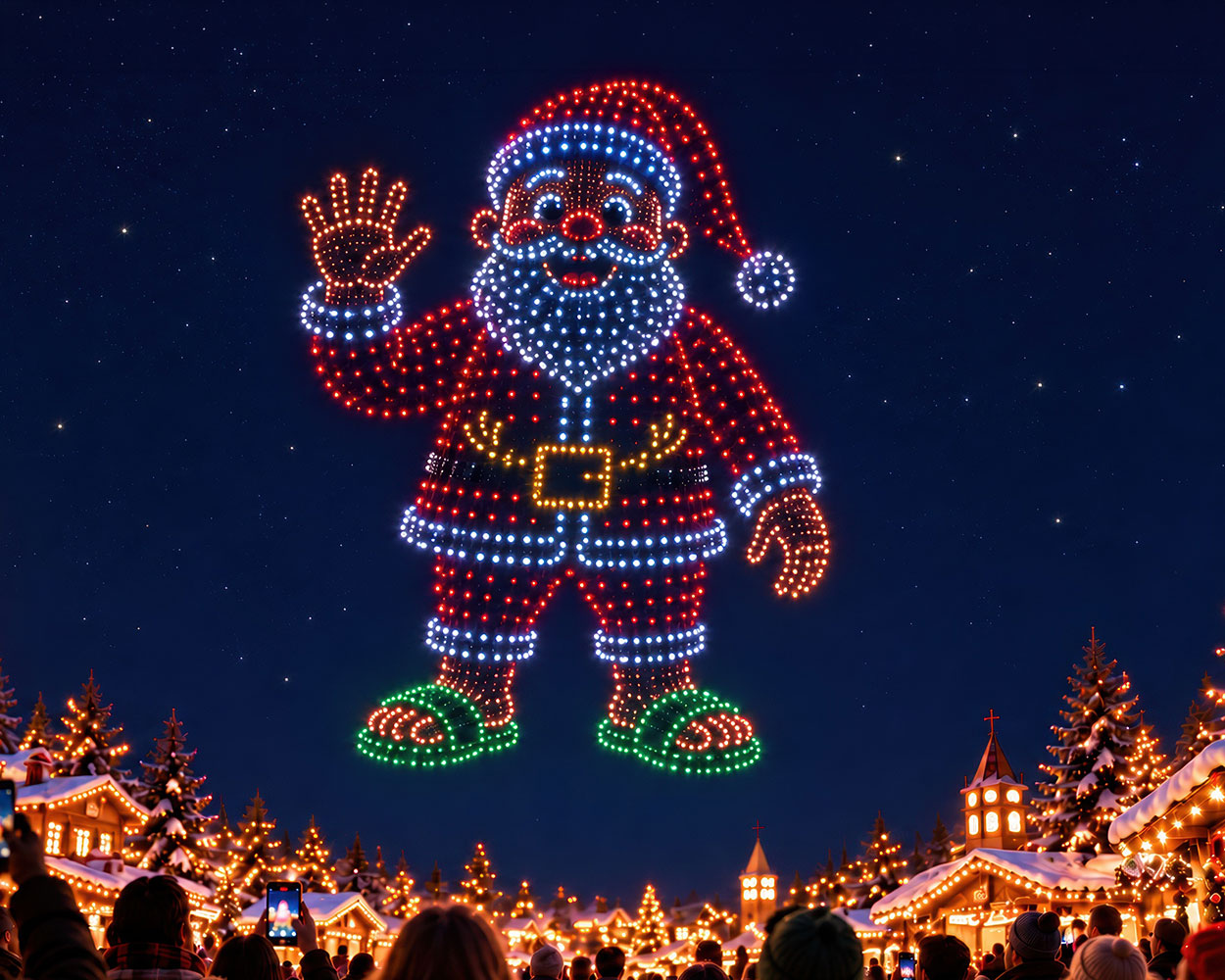 Spectacle de 504 drones illuminant le ciel du Village de Noël du Barcarès