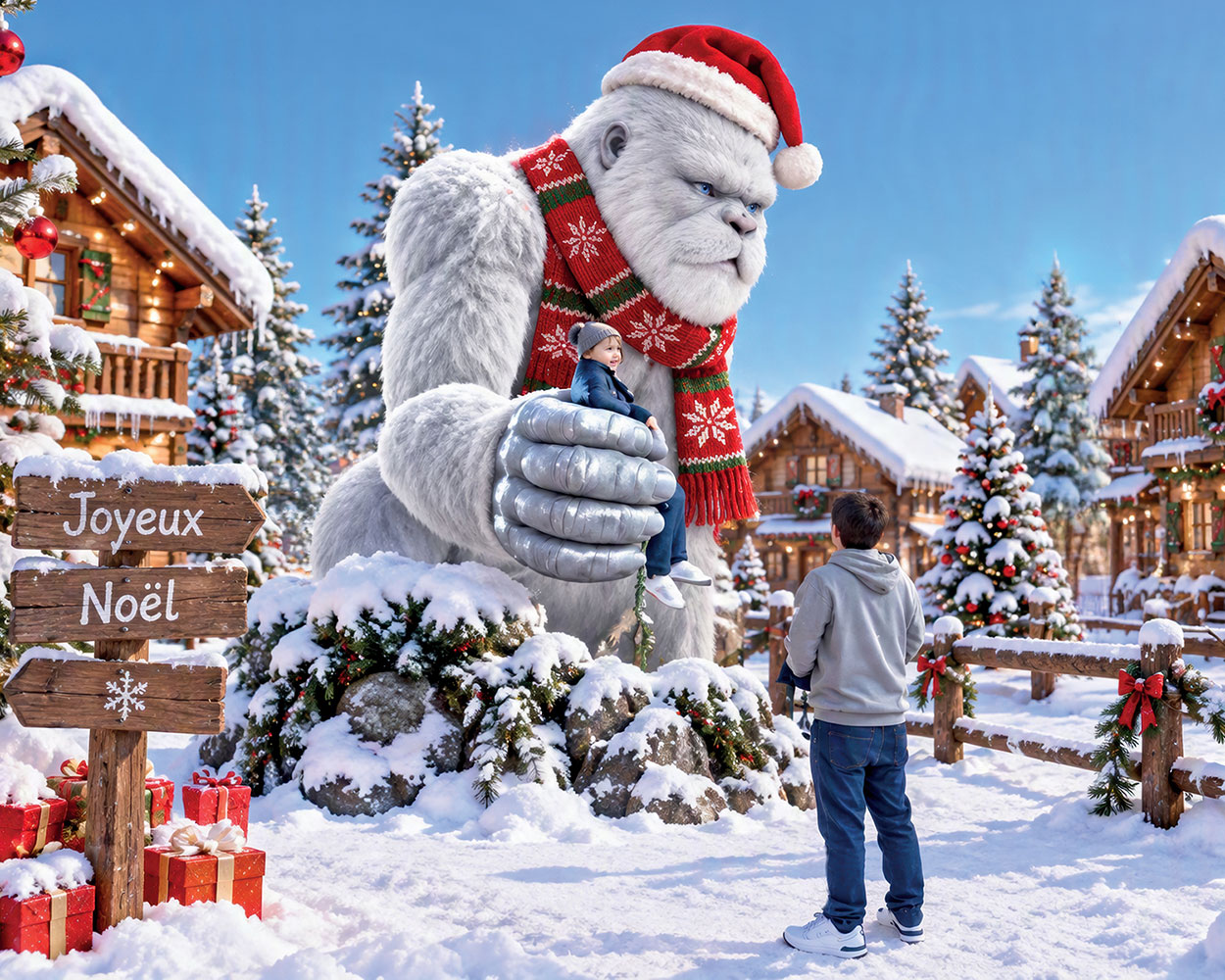 Le Yéti géant, Gardien des Neiges, au cœur du Village de Noël du Barcarès